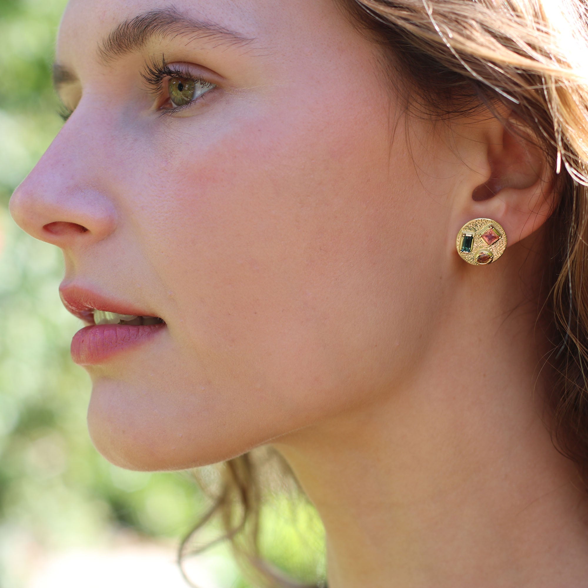 Engraved Sapphire Stud Earrings