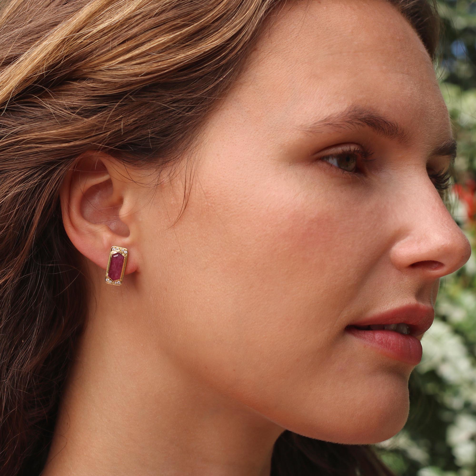 Ruby Geo Halo Earrings