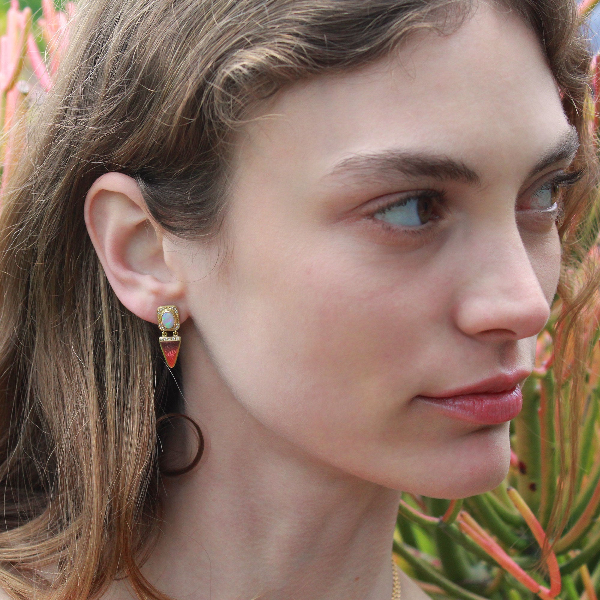 Nefertiti Opal Diamond Enamel Earrings