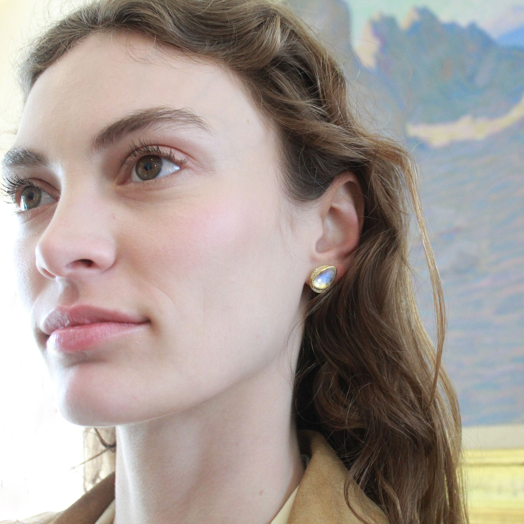 Orbit Halo Moonstone Diamond Earrings