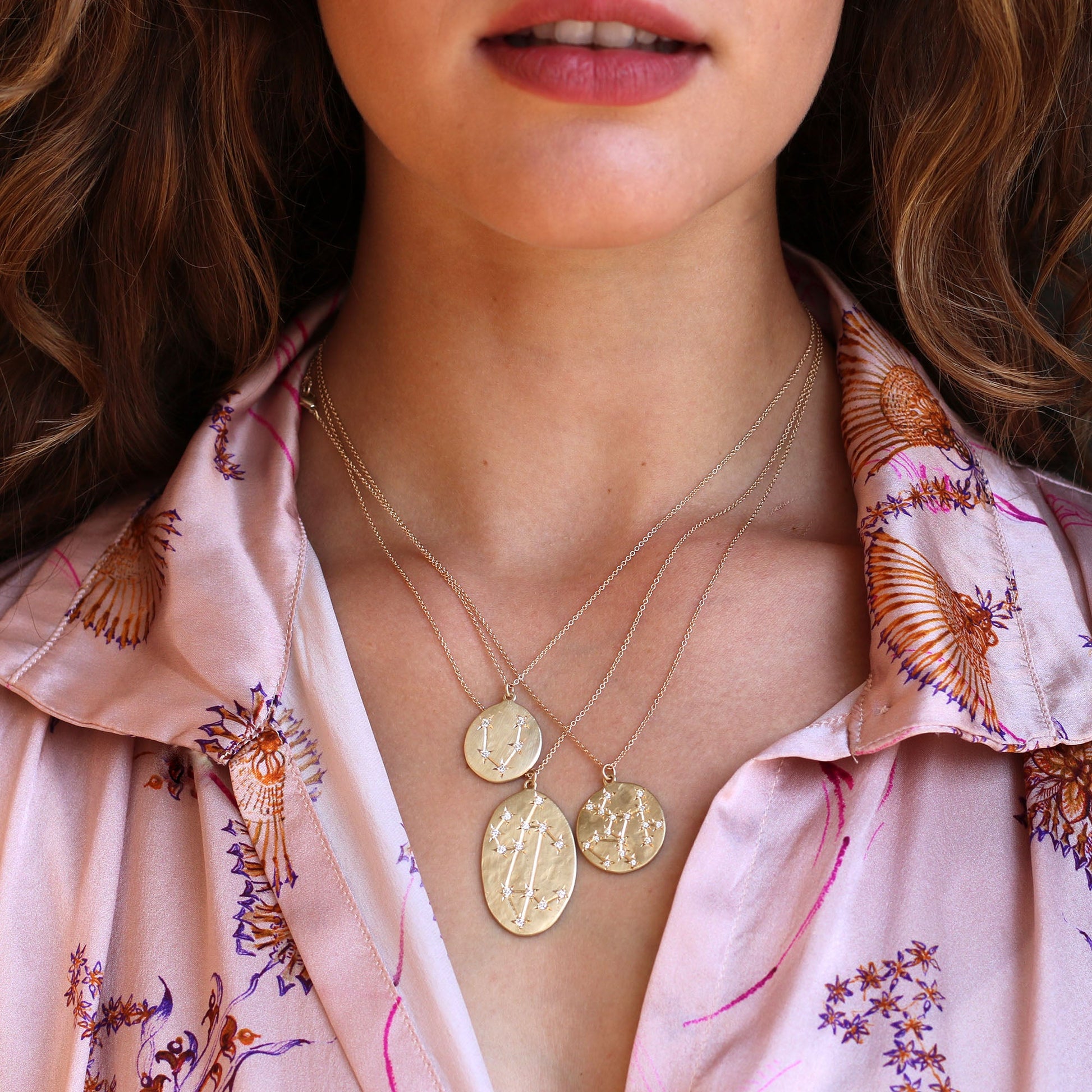 Model wearing Brooke Gregson Astrology Necklaces handmade in Los Angeles