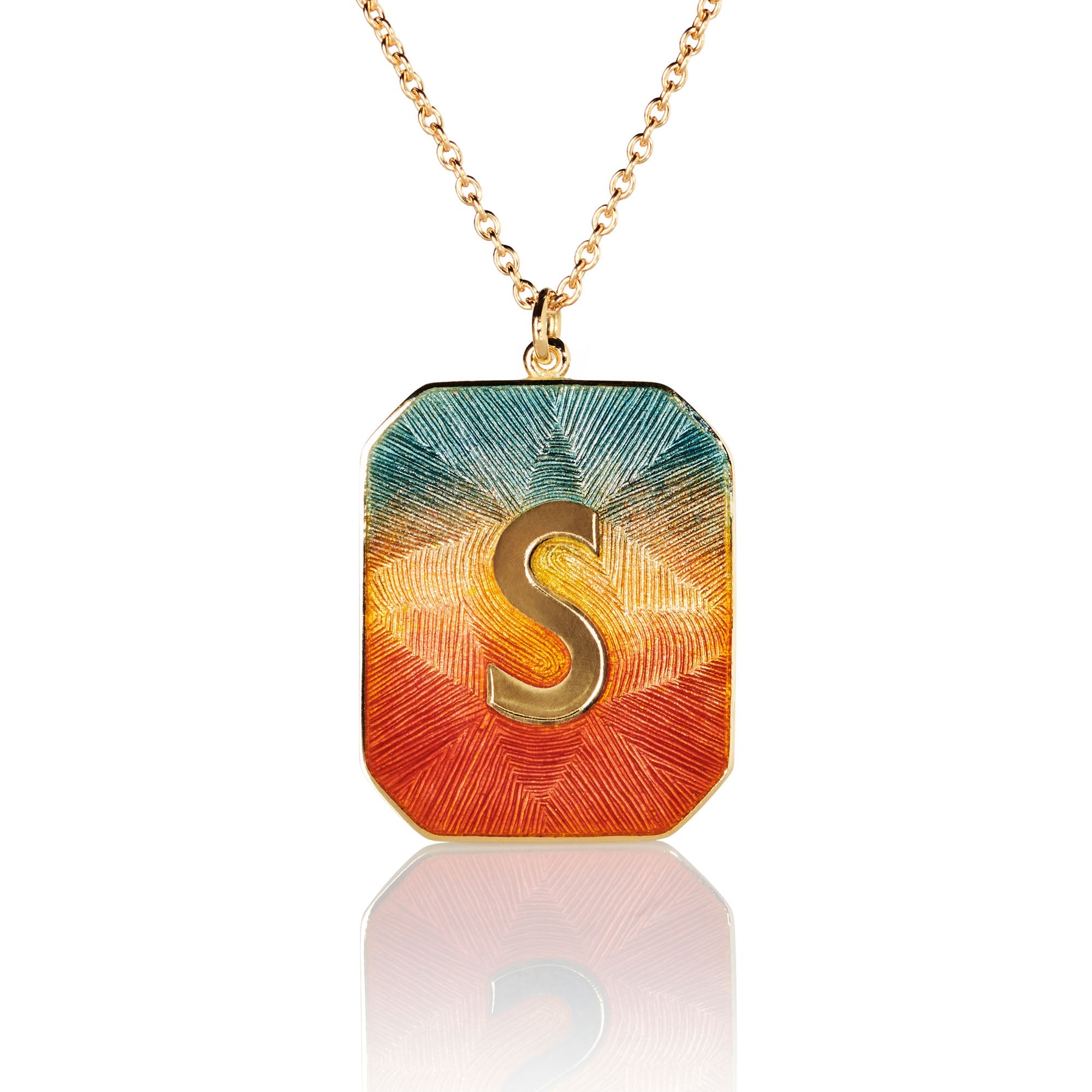 18k gold Alphabet Sunrise Enamel Letter S Necklace by Los Angeles designer Brooke Gregson handmade in London