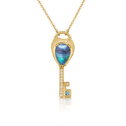 Opal Aquamarine Key Heart Necklace