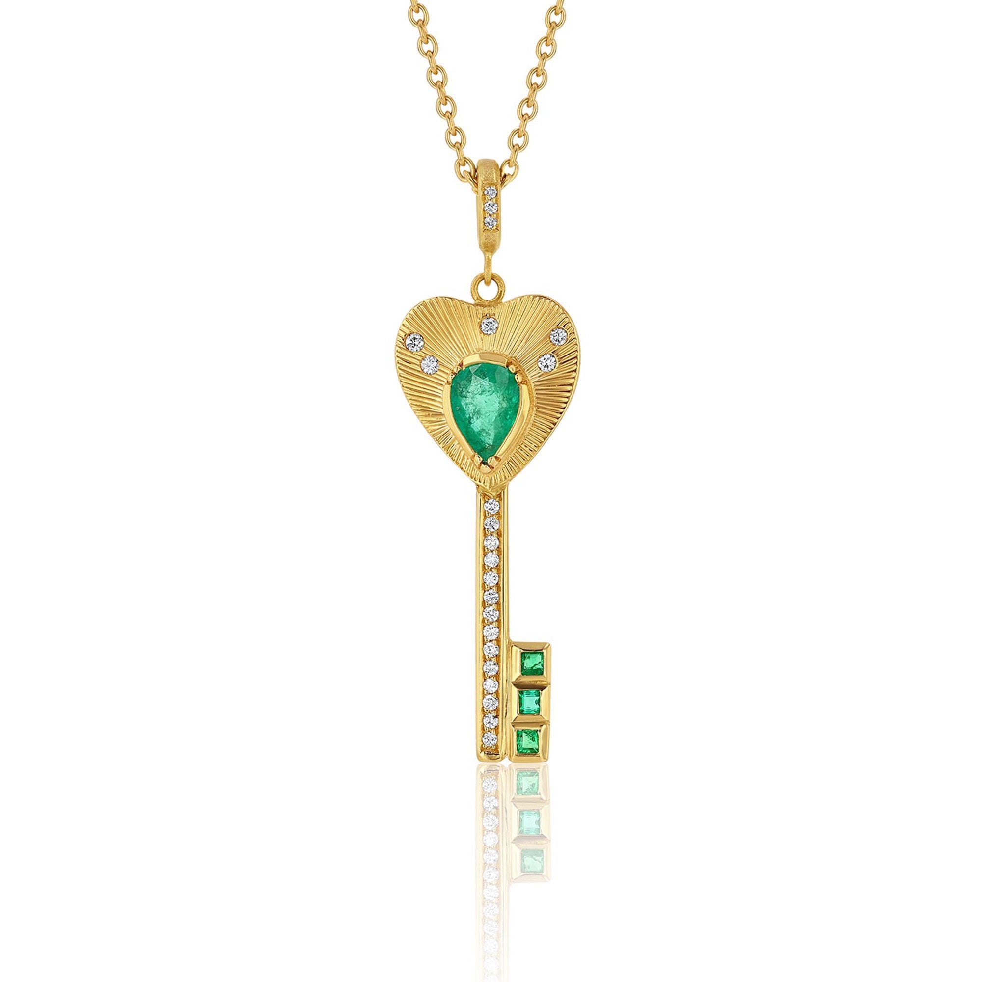 Emerald Diamond Key Heart Necklace