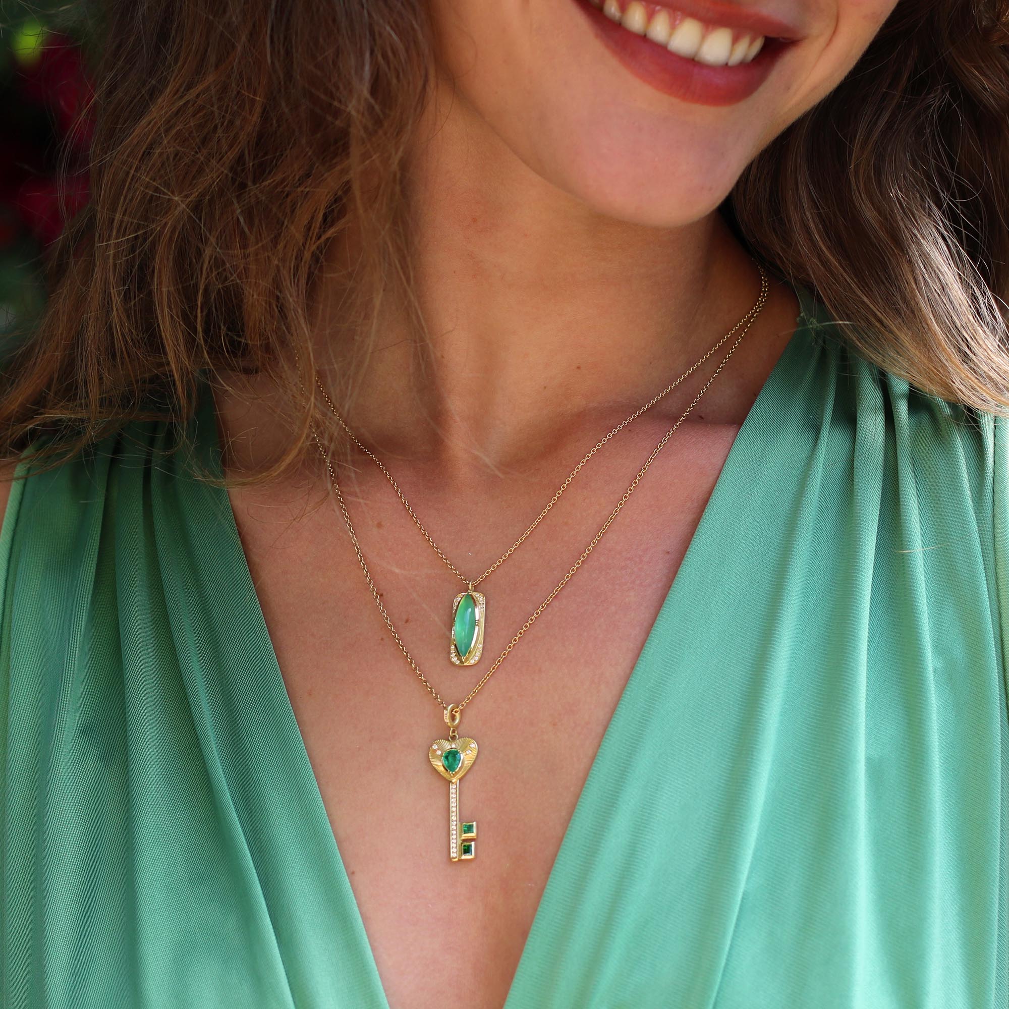 Emerald Diamond Key Heart Necklace