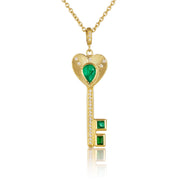 Emerald Diamond Key Heart Necklace