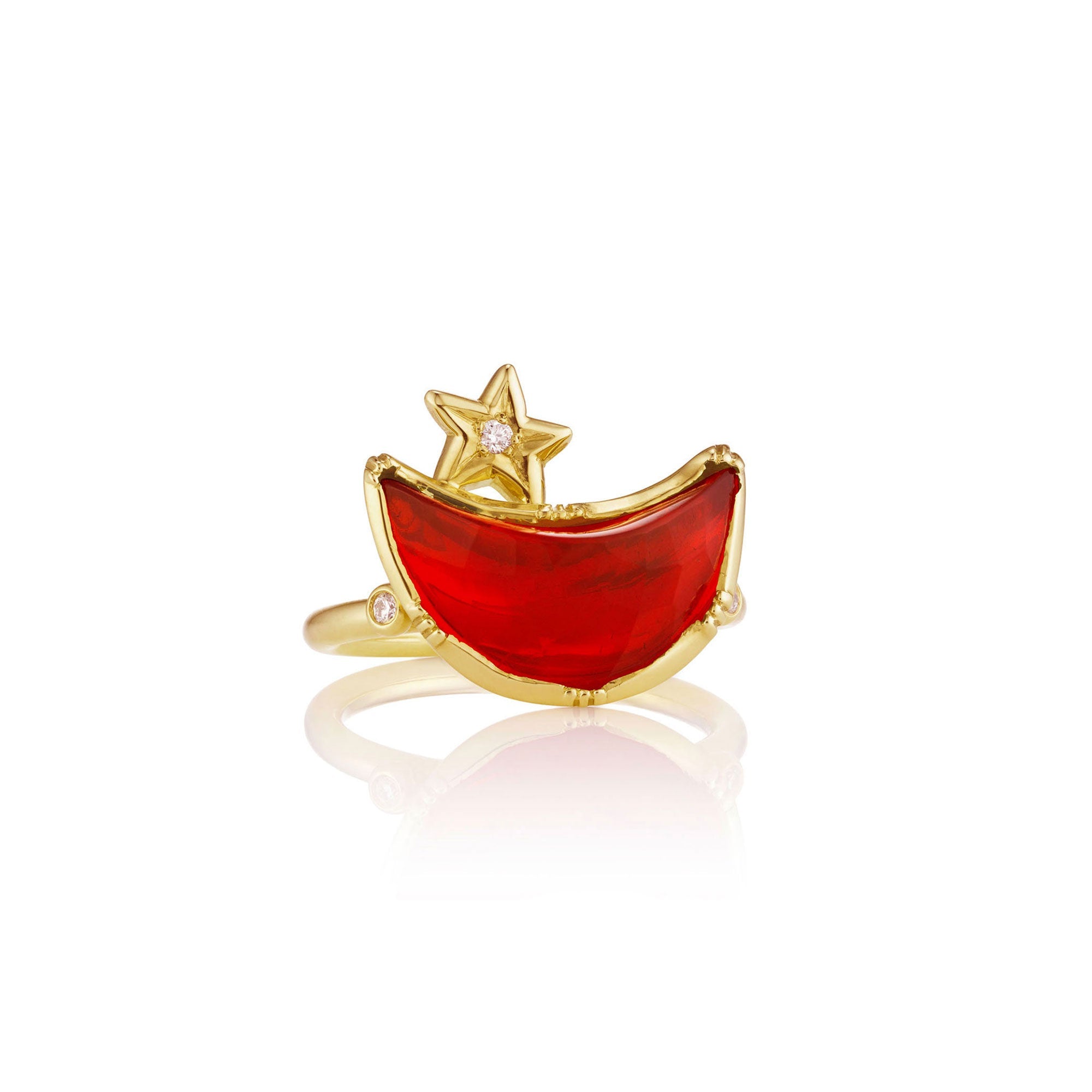 Crescent Moon Fire Opal Star Ring