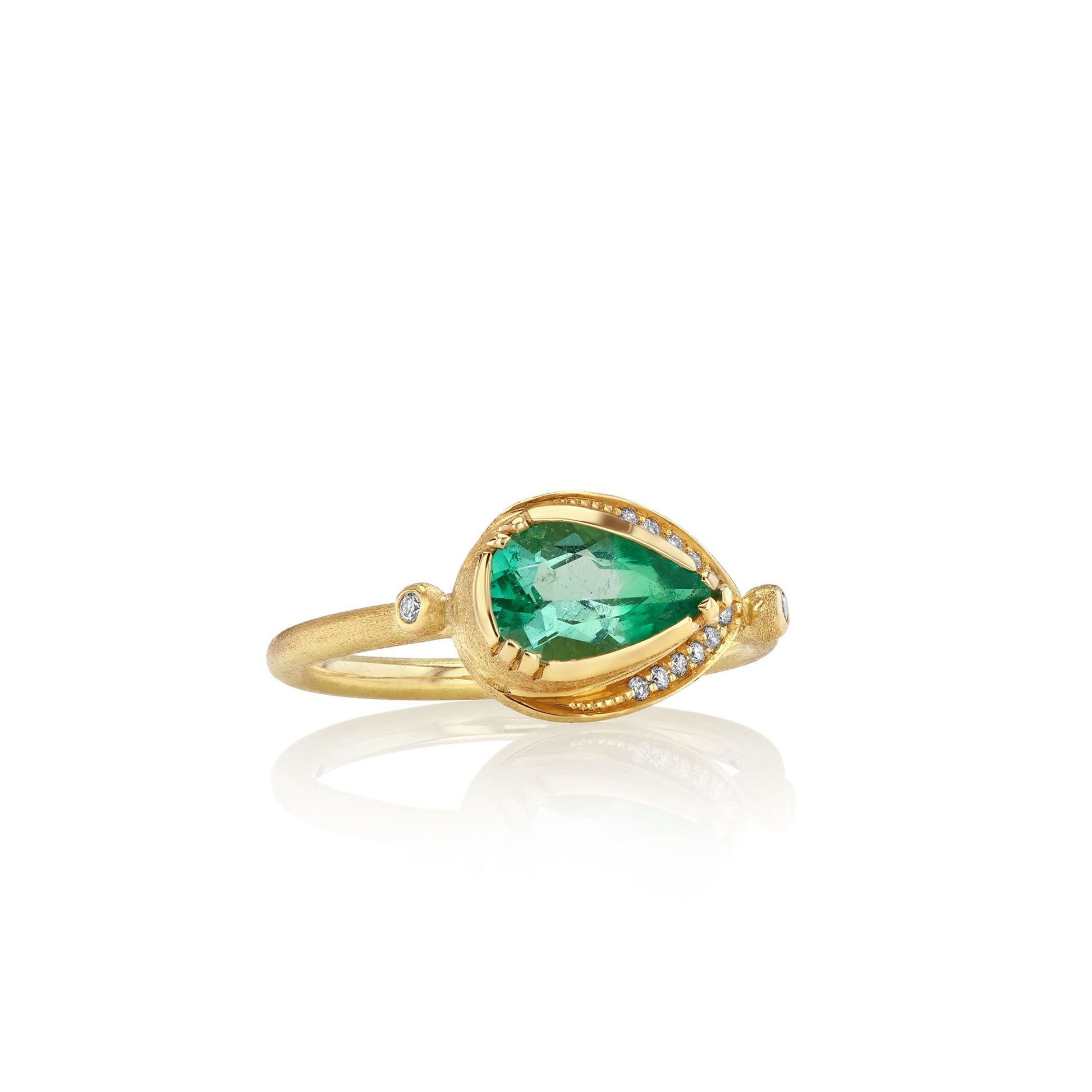 One of a kind 18 gold Emerald ring with Diamond from fine jewelry designer Brooke Gregson handmade in London.