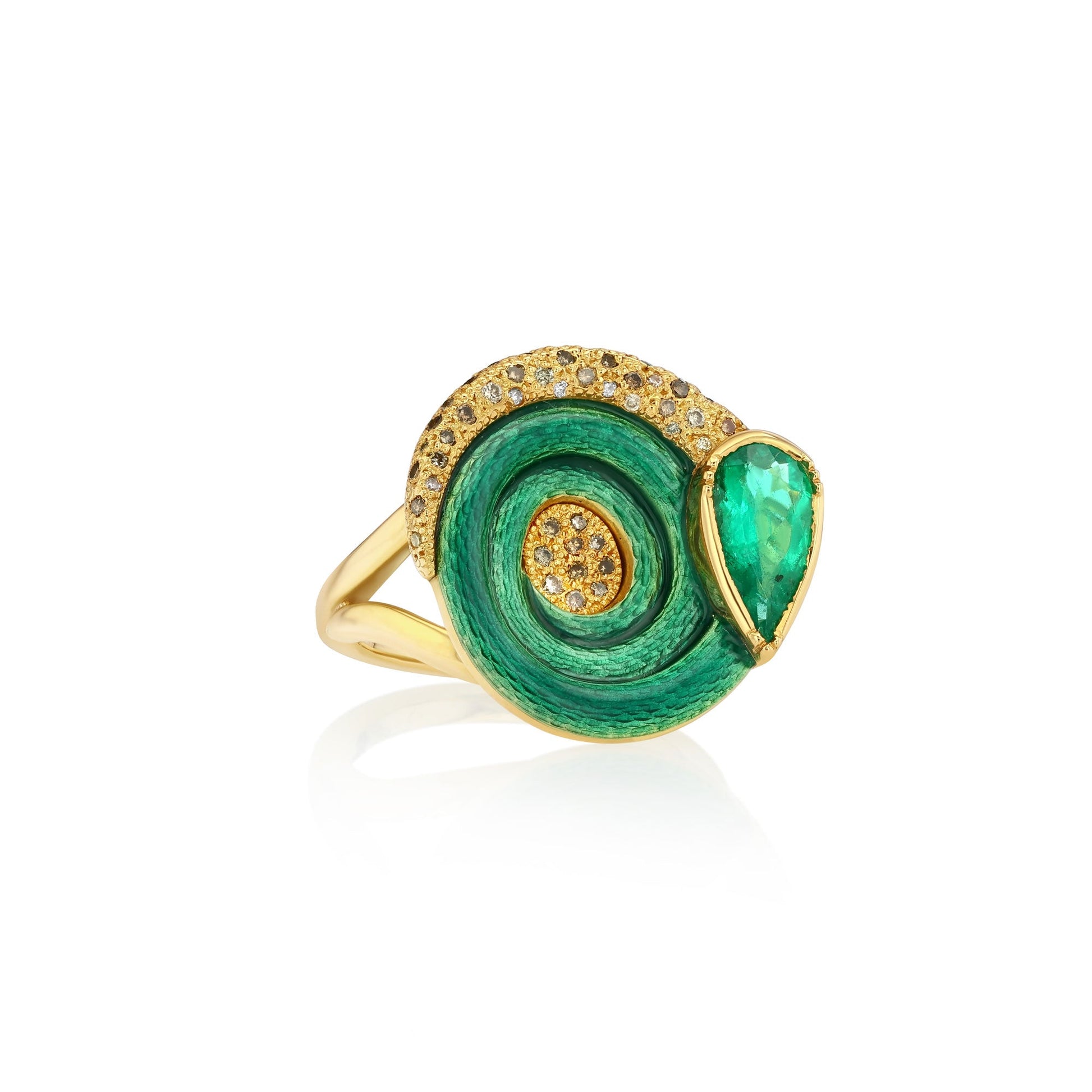 One of a kind Enamel Emerald Snake Ring from Los Angeles jewelry designer Brooke Gregson handmade in London