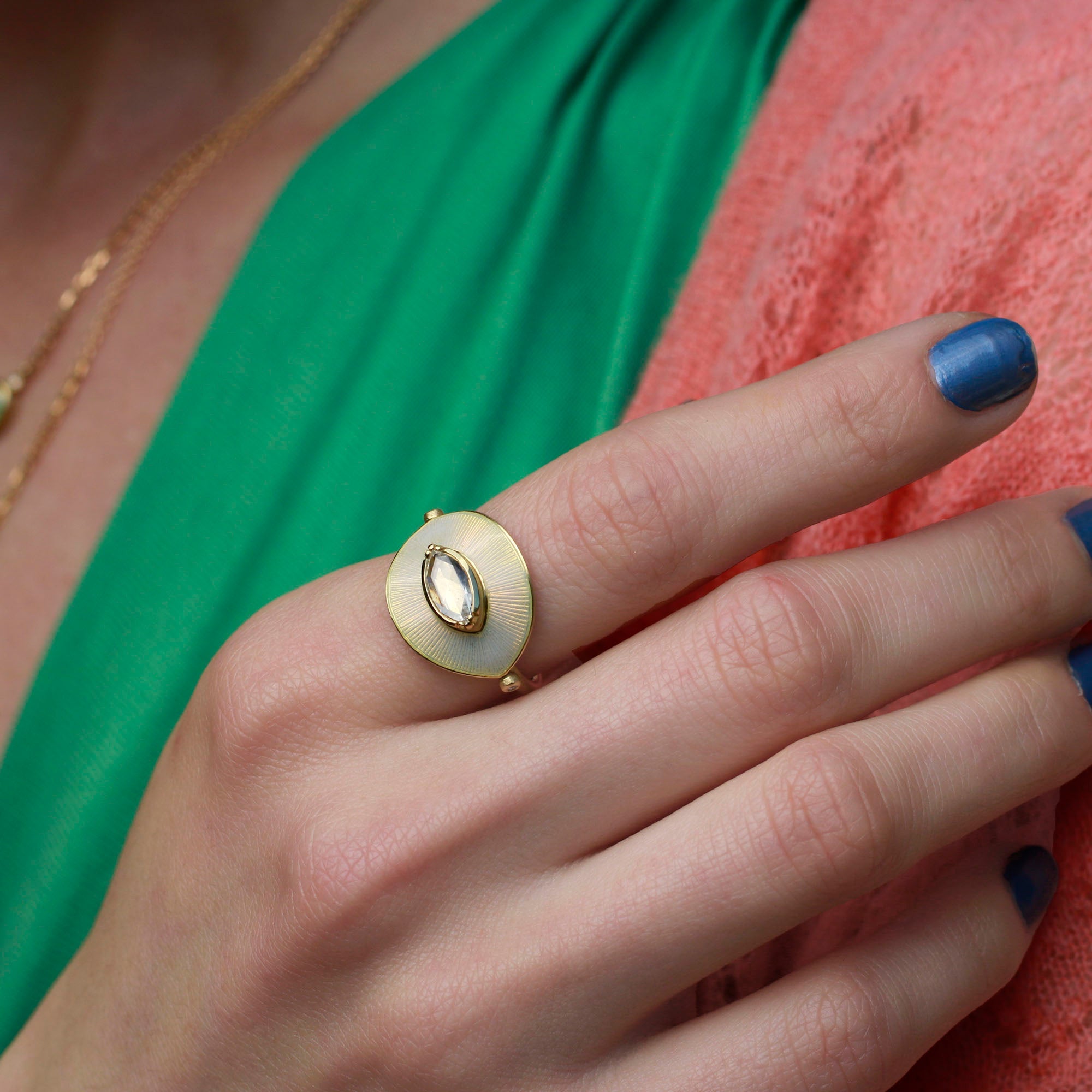 Talisman Diamond Cream Enamel Ring