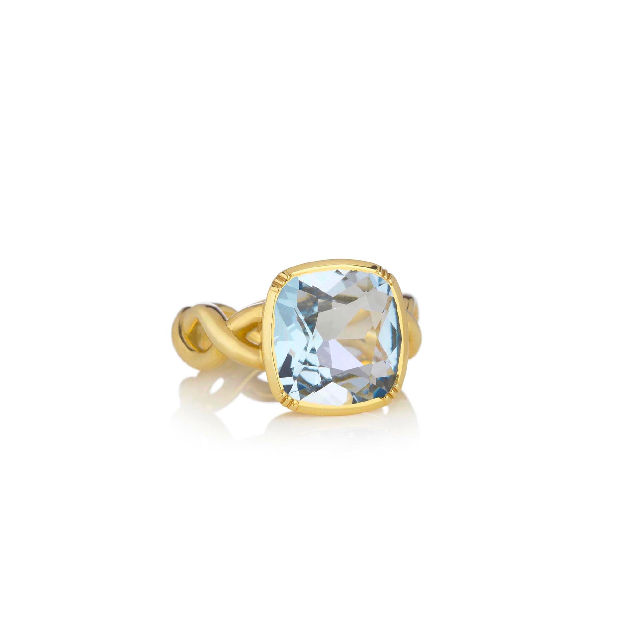 One of a kind 18k gold Aquamarine ring with twisted gold band from Los Angeles fine jewelry designer Brooke Gregson handmade in London.