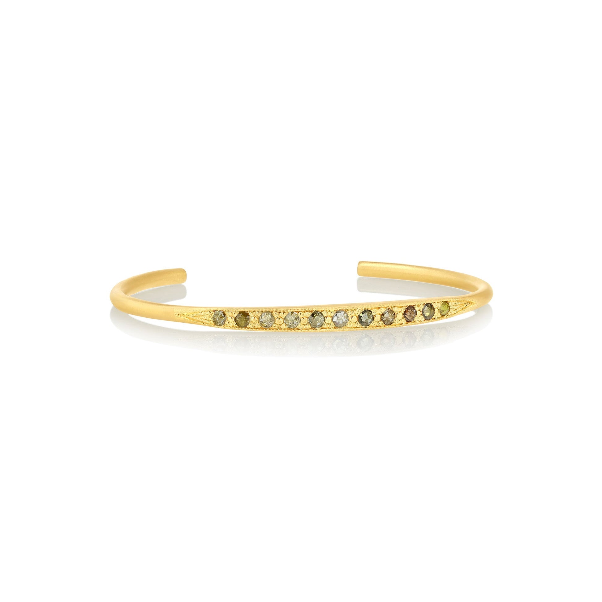 Mixed Rosecut Diamond Empire Cuff, 14k brushed yellow gold with pave yellow, champagne and cognac diamonds