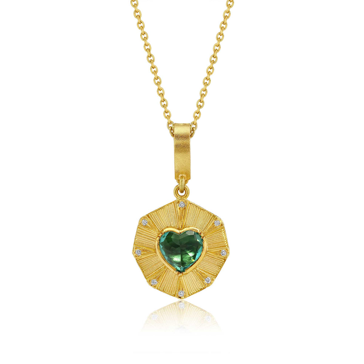 Engraved Tourmaline Diamond Heart Shield Charm