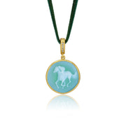 Velvet Necklace with a pendant featuring an agate horse design on a white background