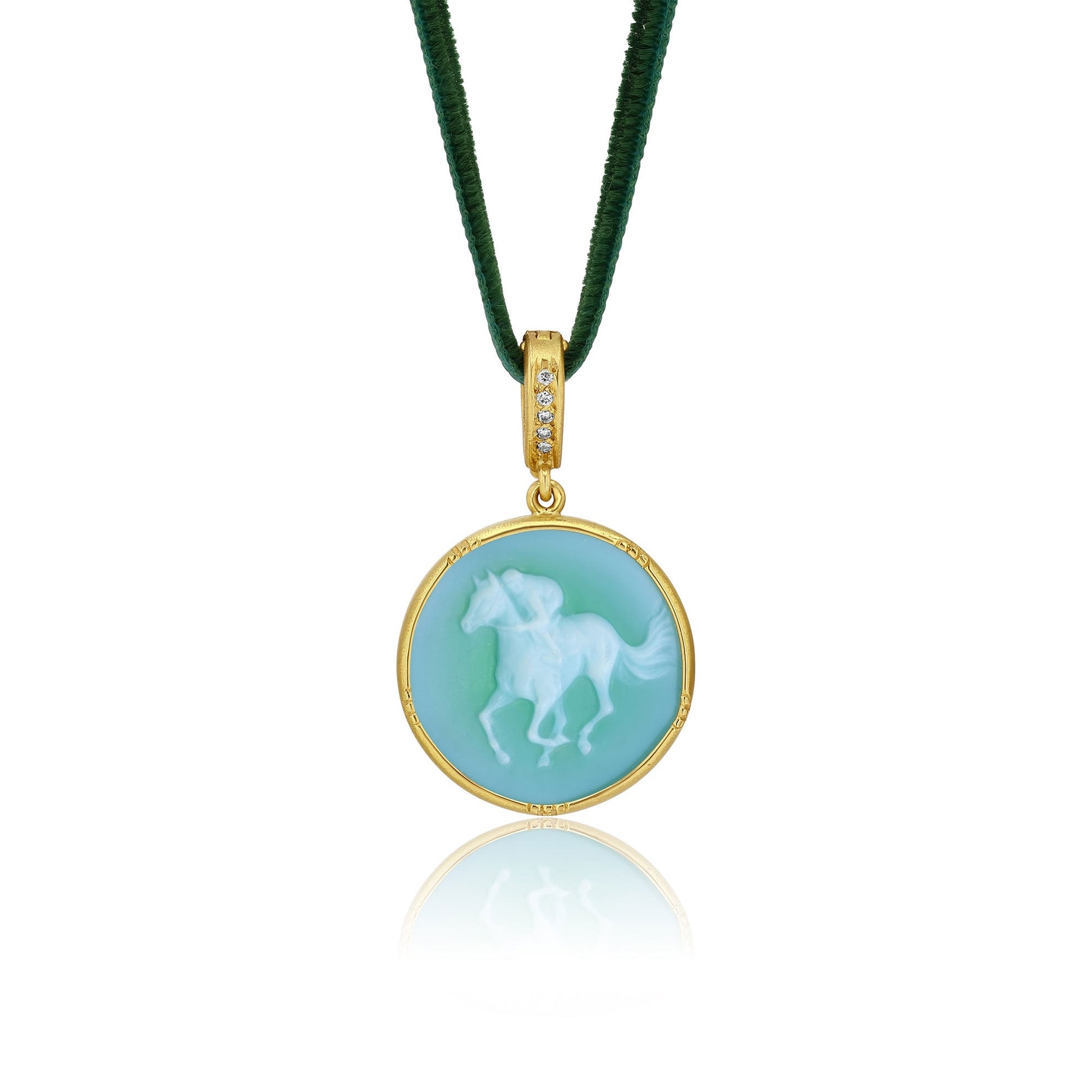 Velvet Necklace with a pendant featuring an agate horse design on a white background