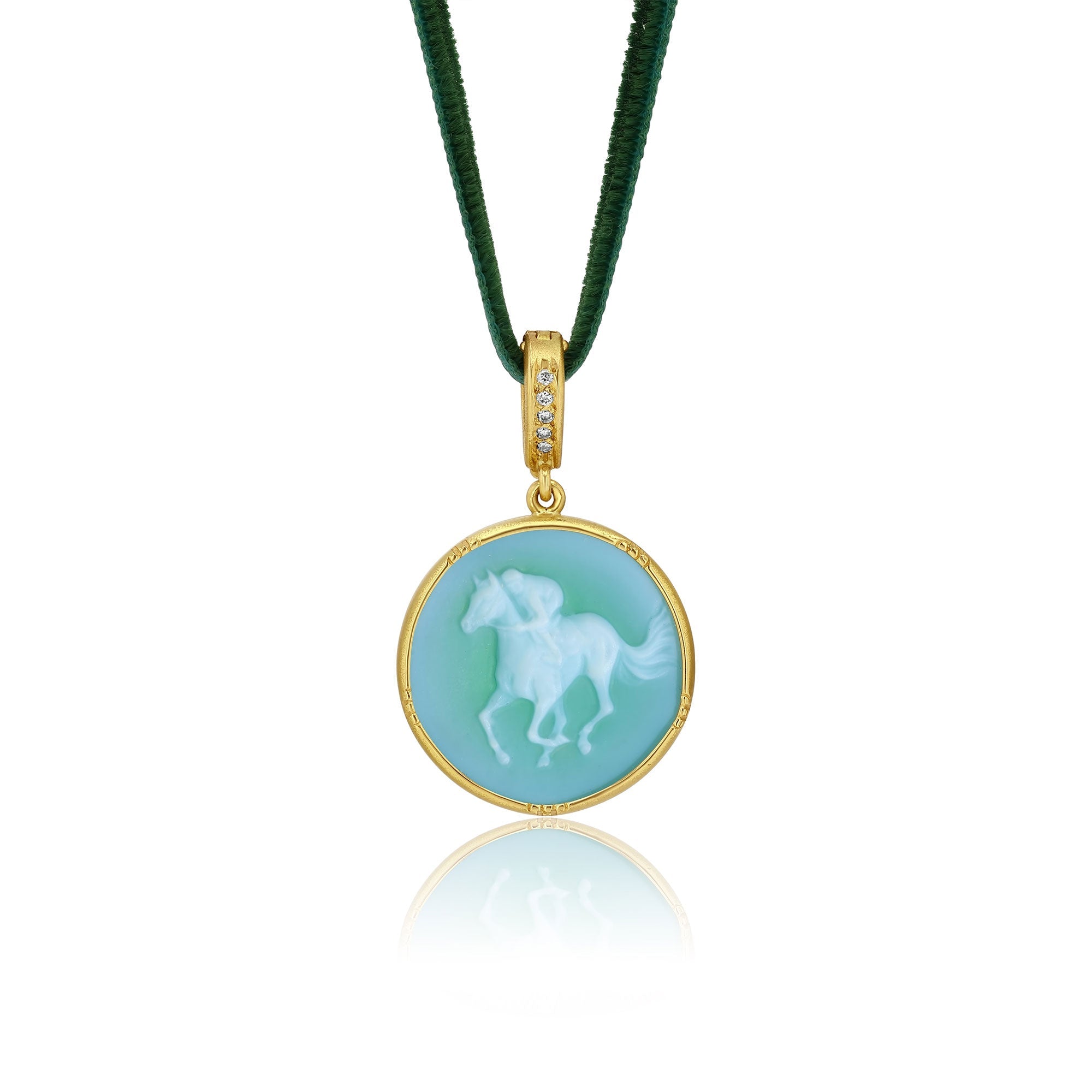 Velvet Necklace with a pendant featuring an agate horse design on a white background
