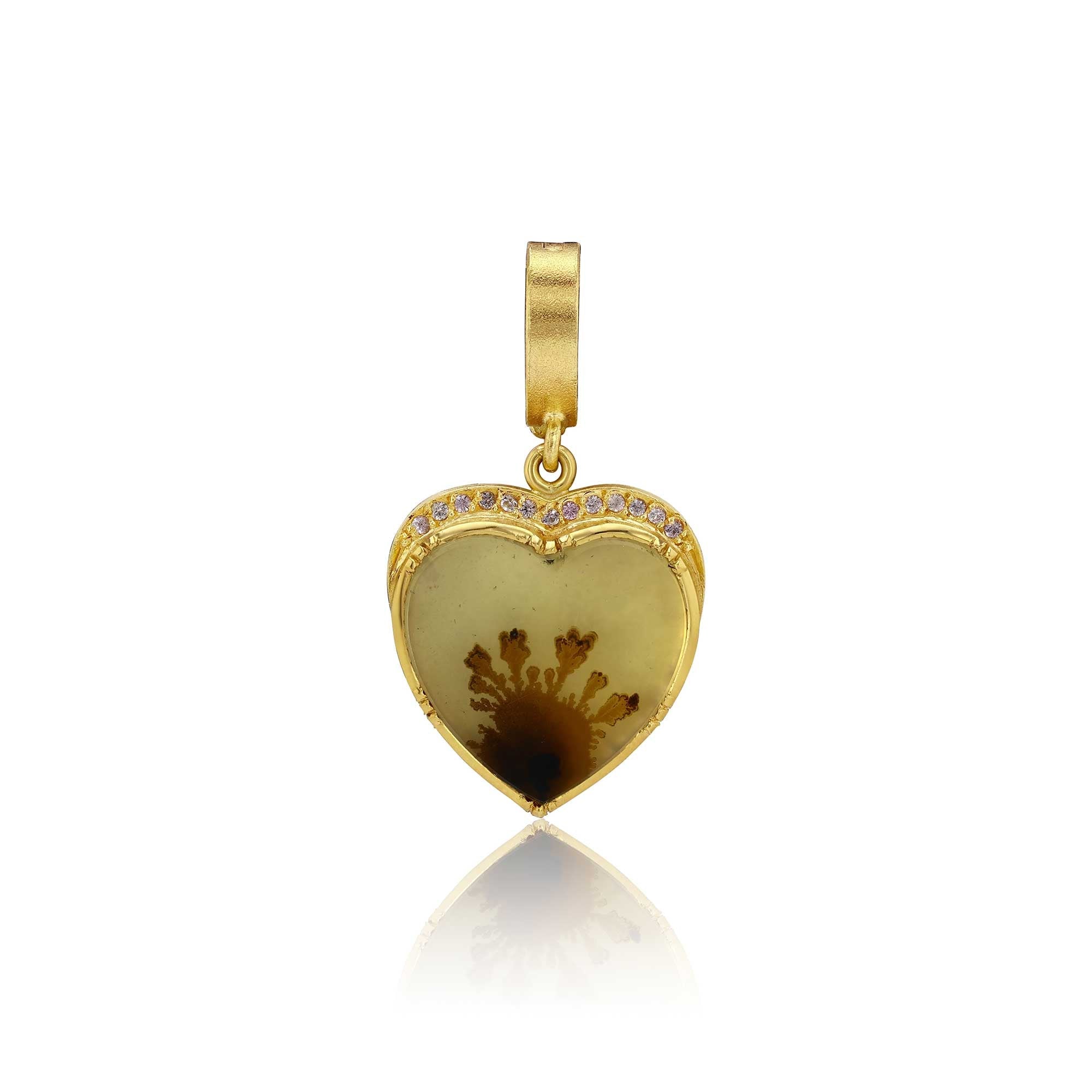 Radiant Dendritic Agate Pink Sapphire Heart Charm
