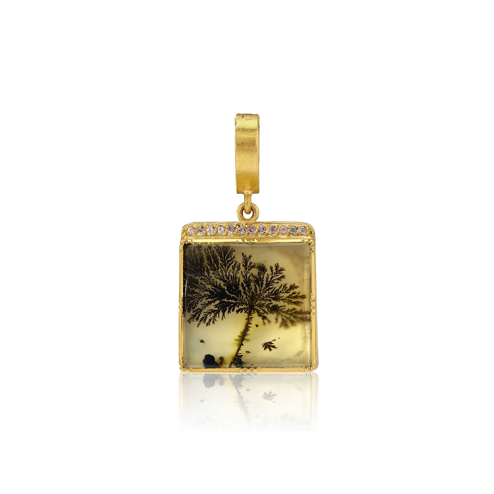 Tree of Life Dendritic Agate Pink Sapphire Charm