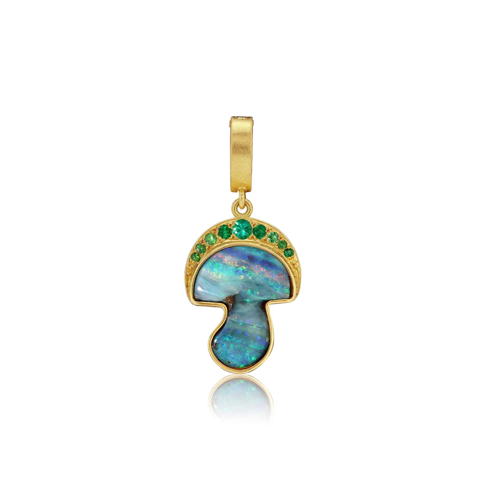 Boulder Opal Wisdom Emerald Tsavorite Mushroom Charm