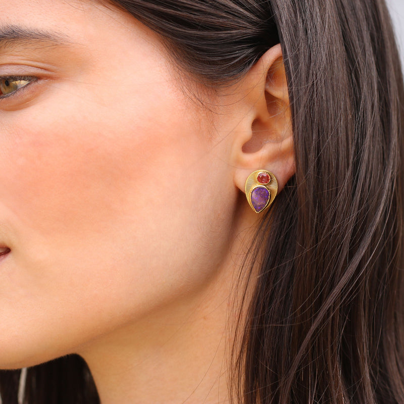 Sapphire Opal Fan Earrings