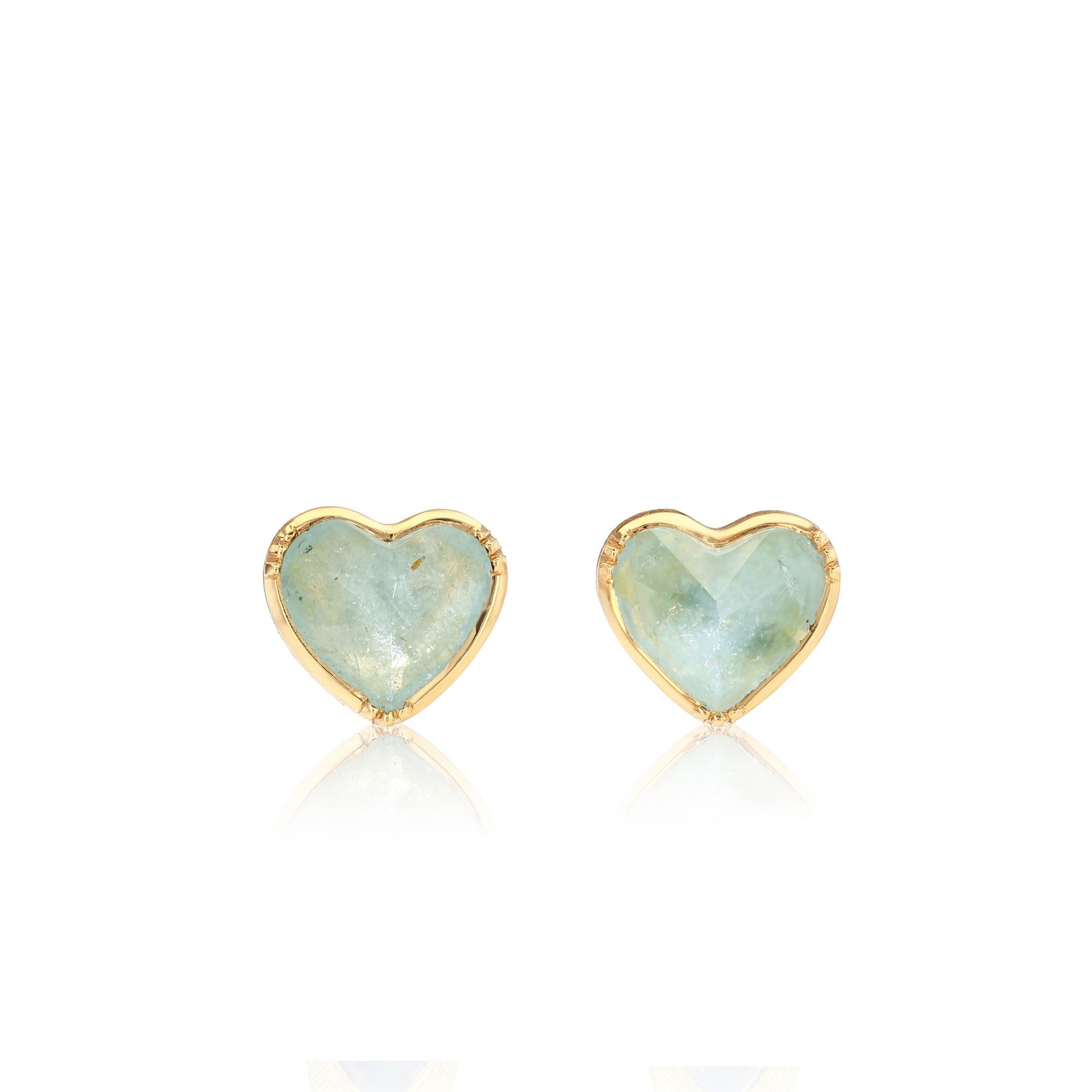 One of a kind Aquamarine heart stud earrings from fine jewelry designer Brooke Gregson handmade in London