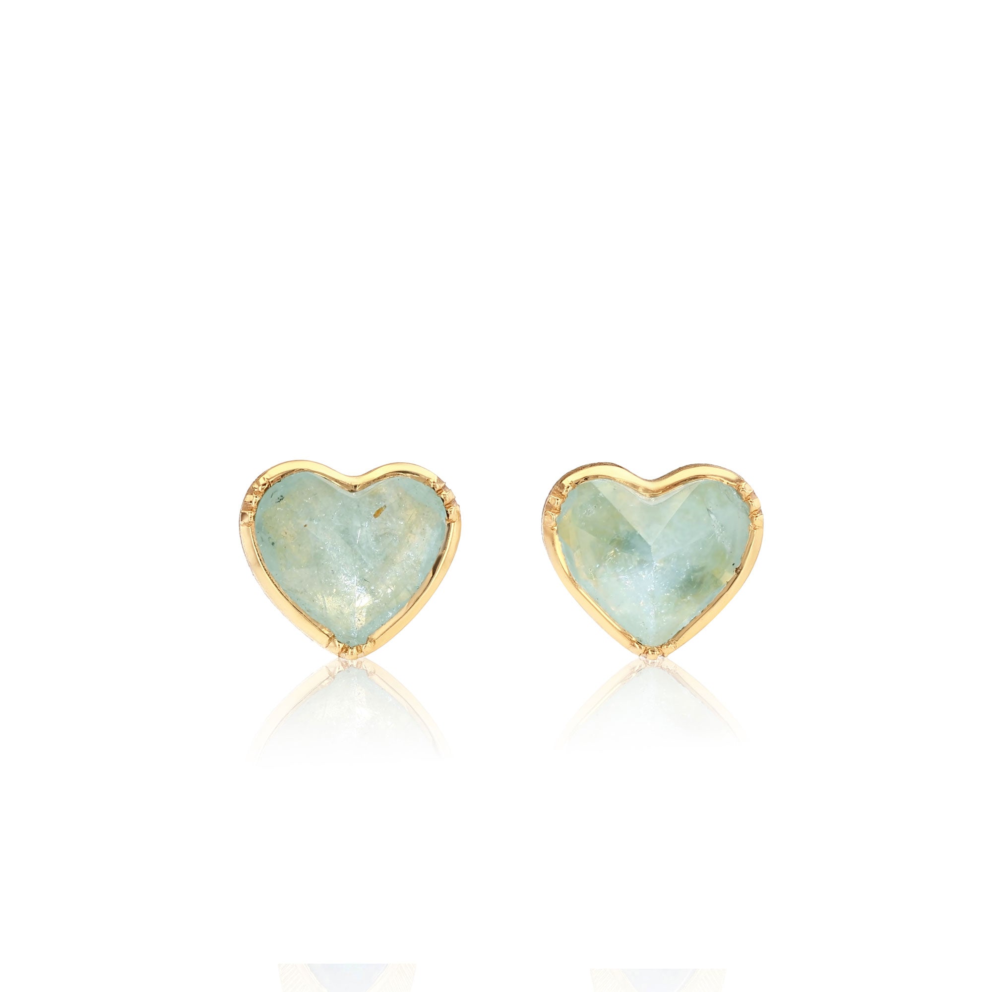 One of a kind Aquamarine heart stud earrings from fine jewelry designer Brooke Gregson handmade in London