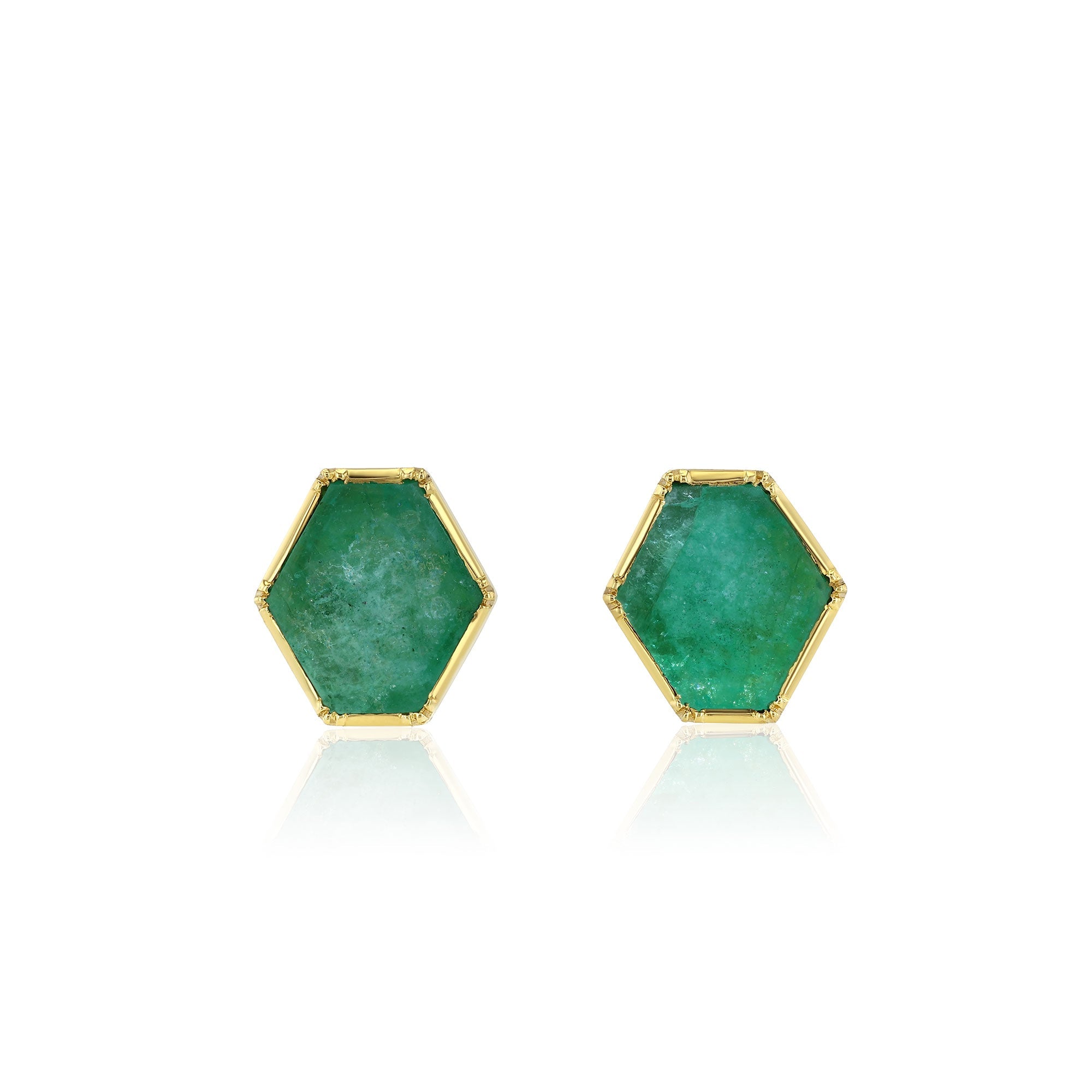 Raw Emerald Hex Stud Earrings