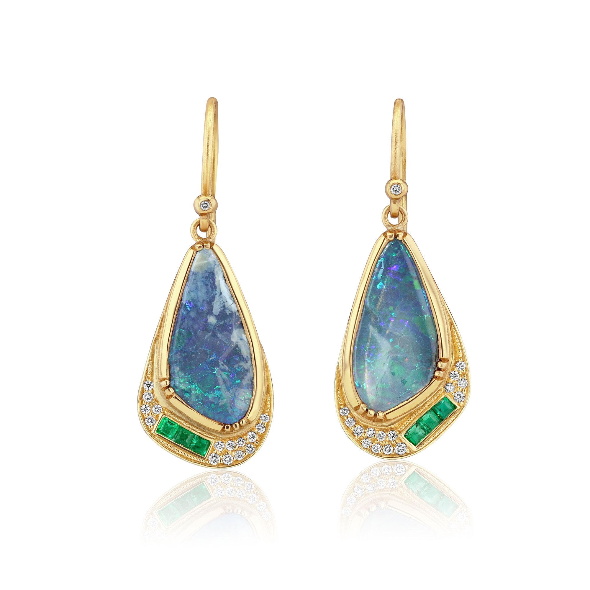Butterfly Opal Emerald Halo Earrings