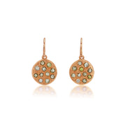 product shot on. white background of a pair of 14k rose gold earrings with mixed rosecut diamonds by brooke gregson jewellery