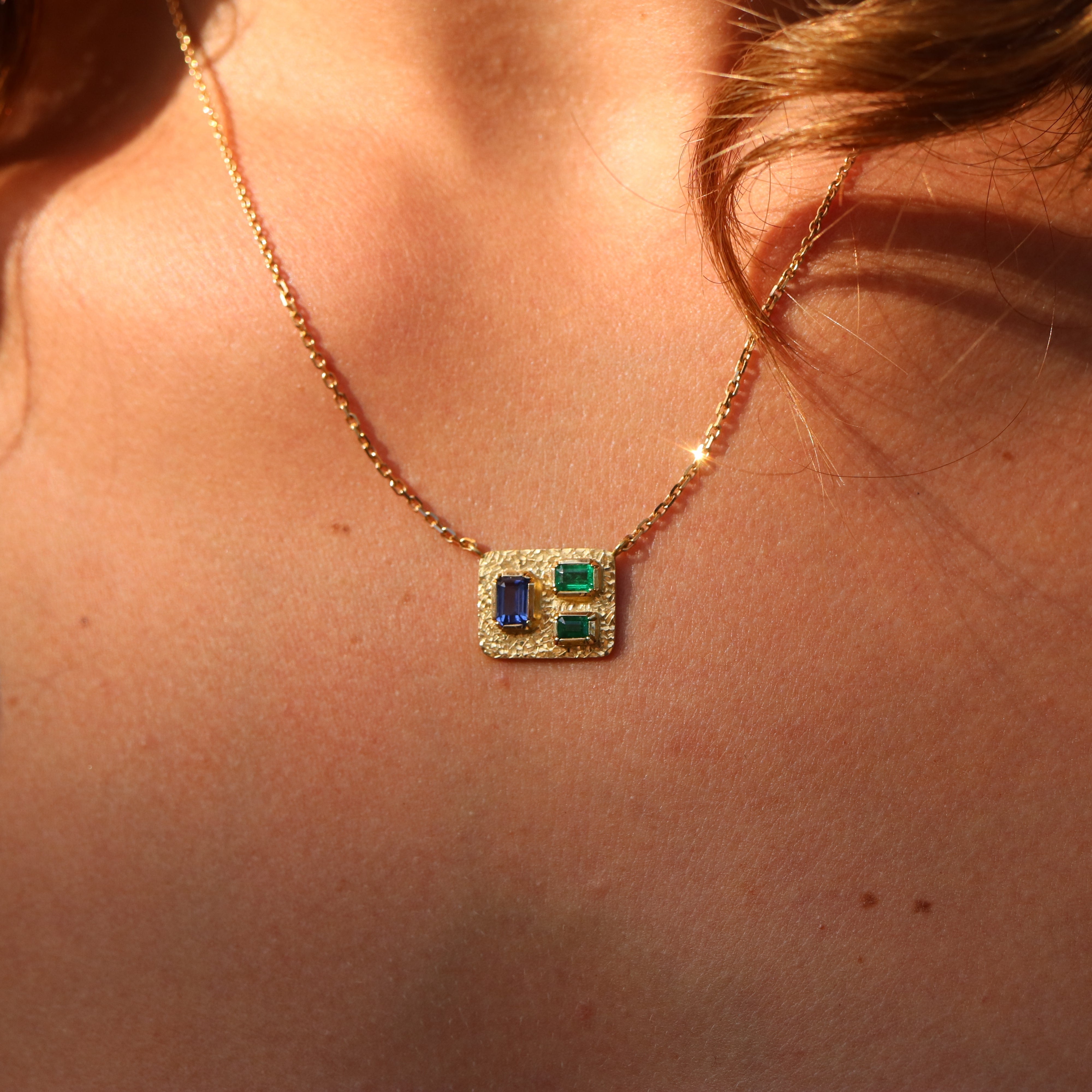 Bauhaus Emerald Sapphire Necklace