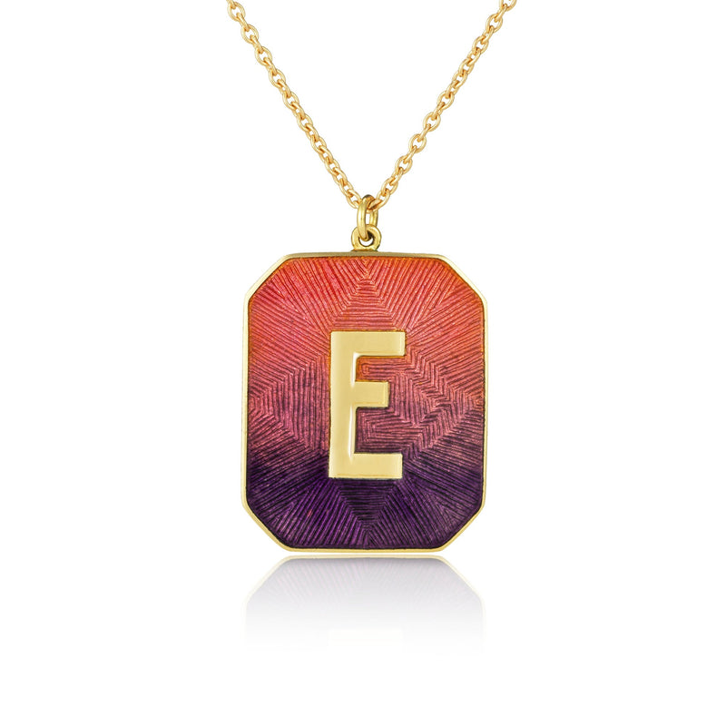 18k gold Alphabet Sunset Enamel Letter Necklace by Los Angeles fine jewelry designer Brooke Gregson handmade in London