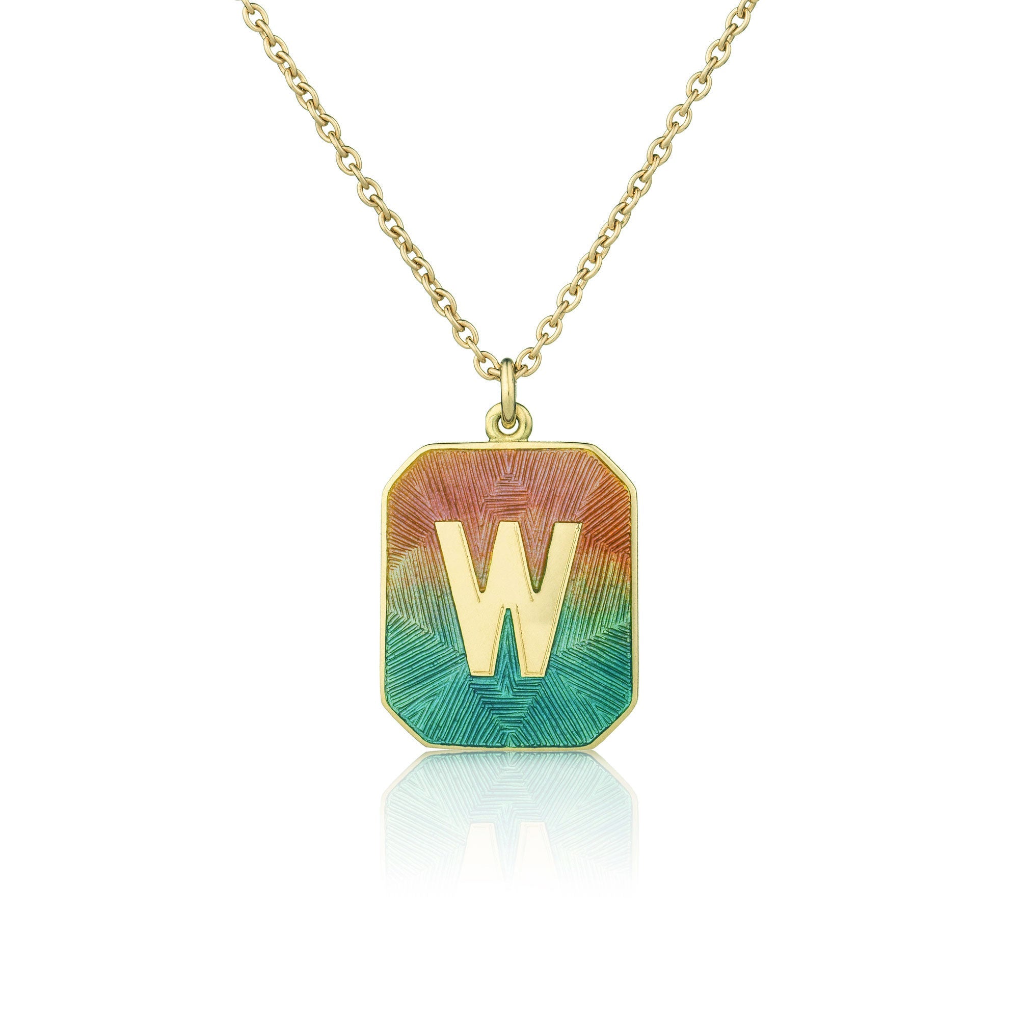 Necklace with a pendant featuring the letter 'W' on a gradient background