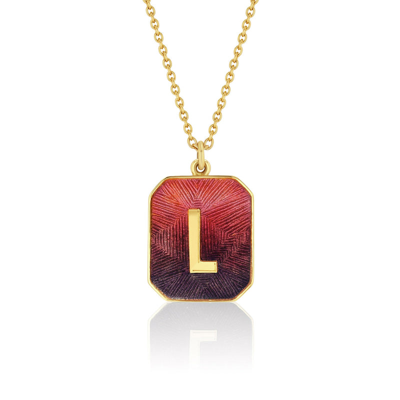 Brooke Gregson Alphabet Sunset Enamel Letter Necklace Small x 18 karat Yellow Gold Hand Engraved Translucent Finish