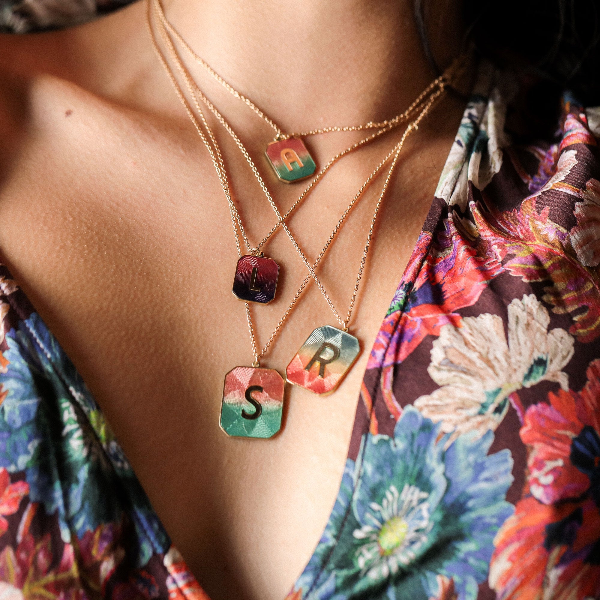 Alphabet Sunrise Enamel Letter Necklace (Small)