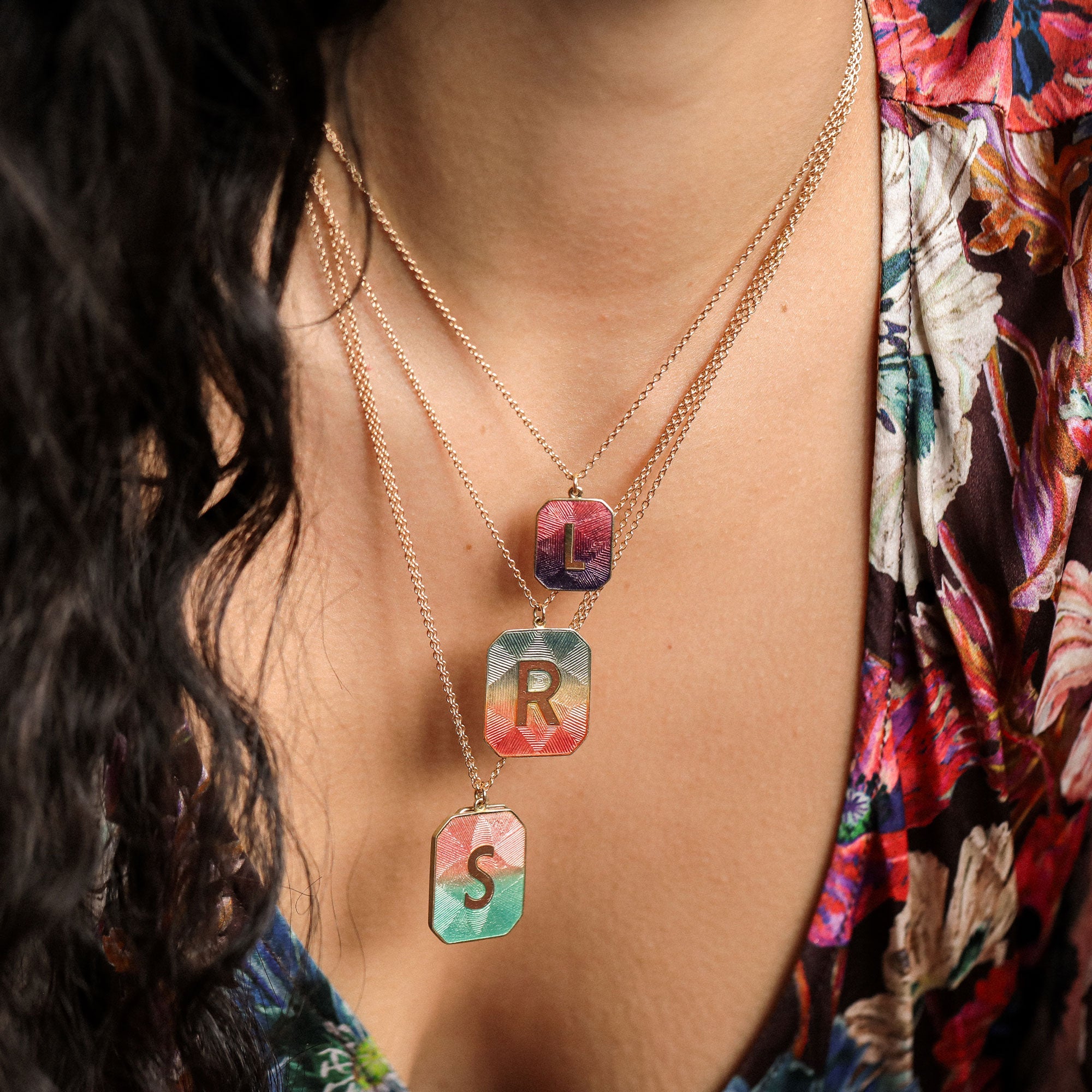 Alphabet Sunset Enamel Letter Necklace (Small)