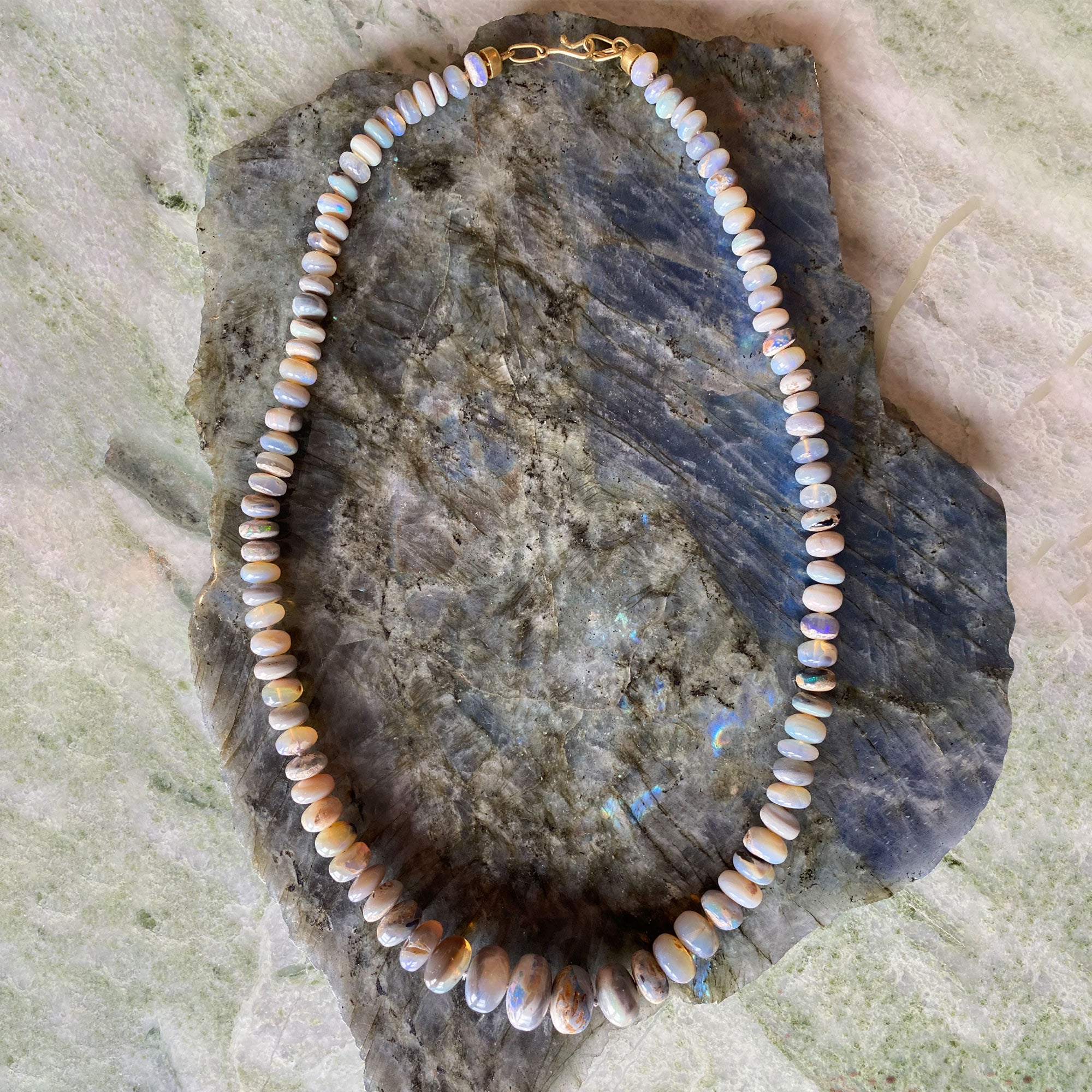 Beaded Fossilized Wood Opal Necklace