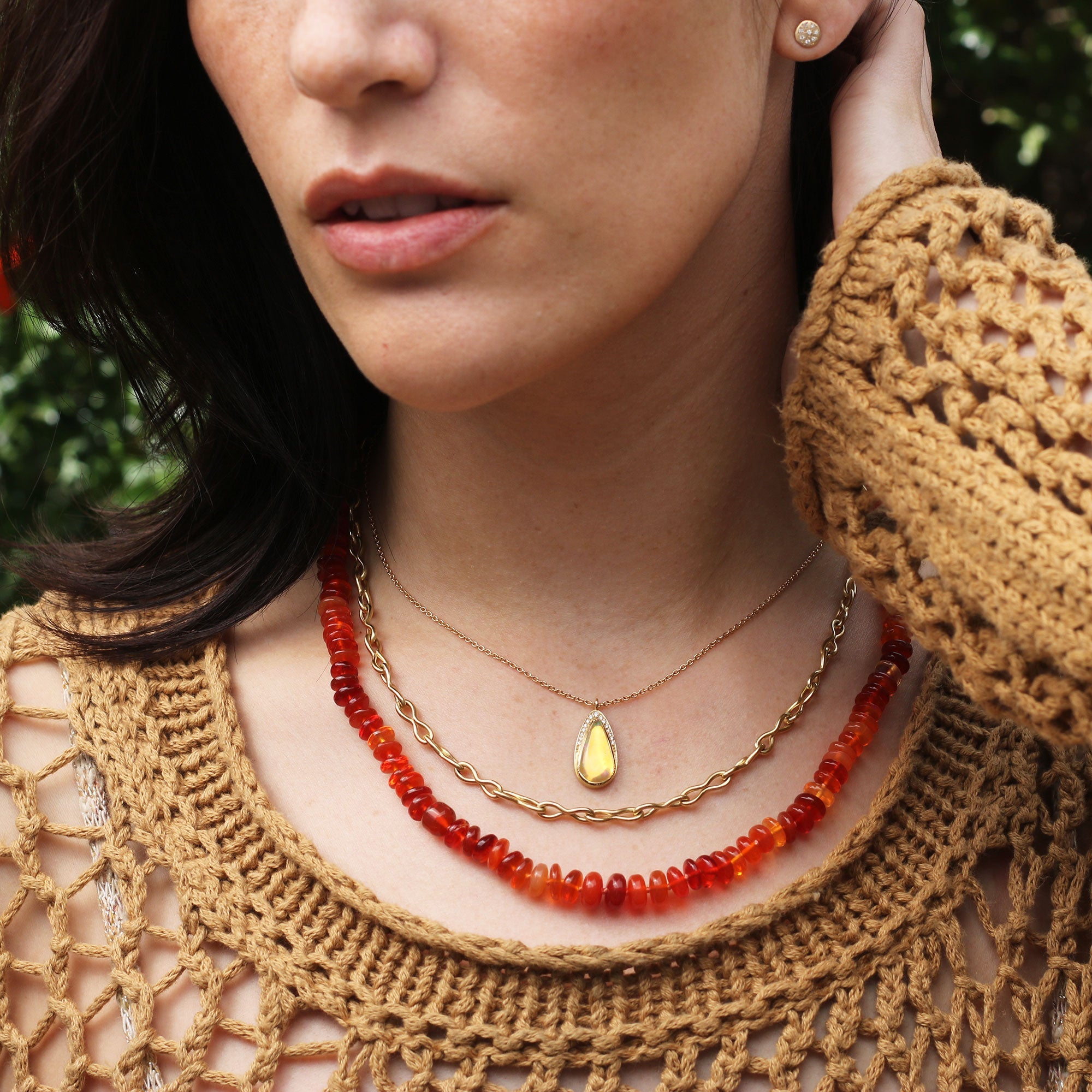 Gem Quality Fire Opal Bead Neckalce