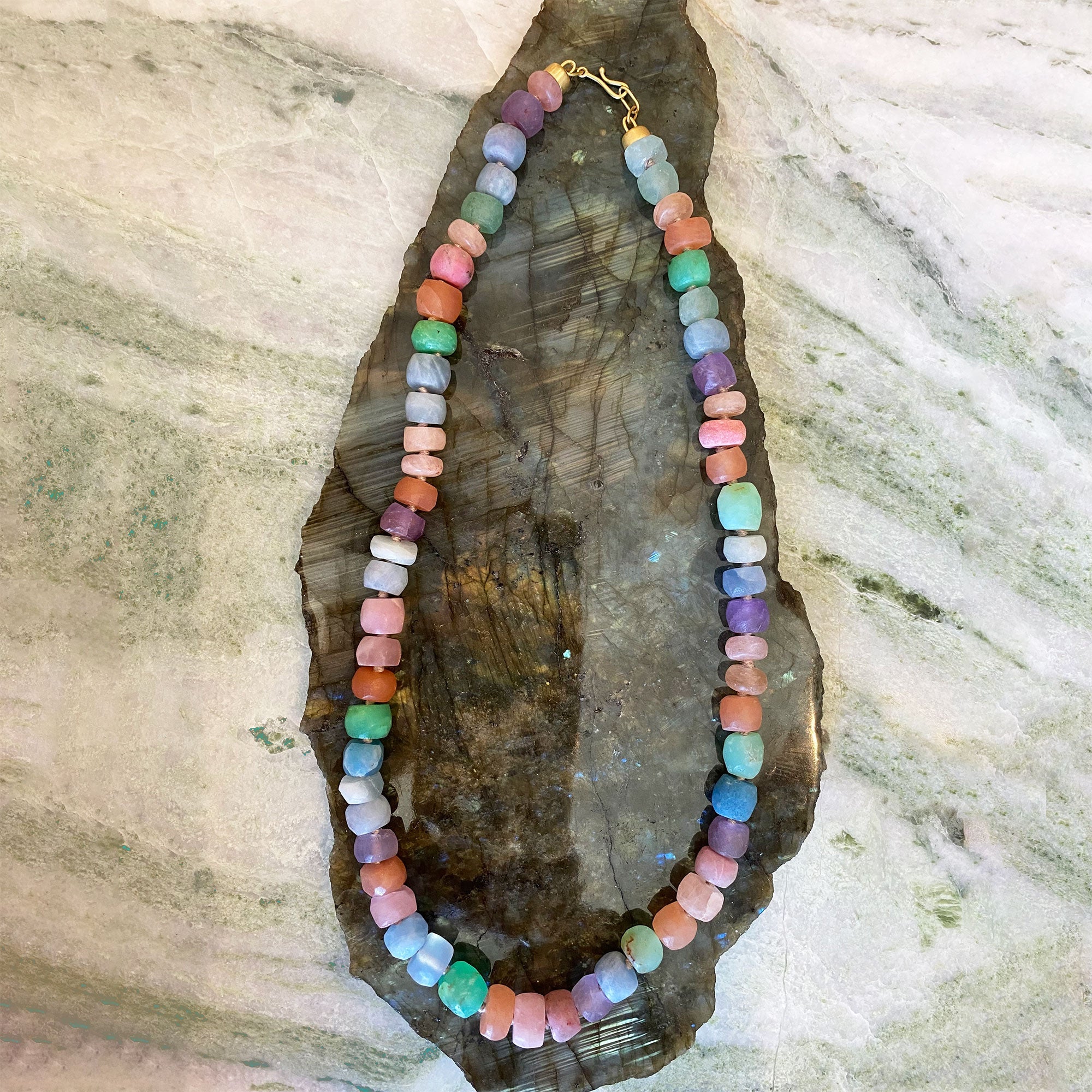 Pastel candy bead gemstone necklace from fine jewelry designer Brooke Gregson handmade in Los Angeles