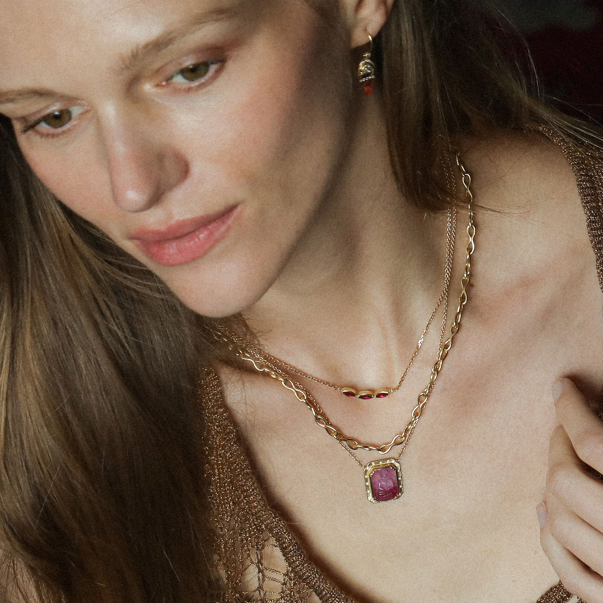 Buddah Engraved Ruby Necklace