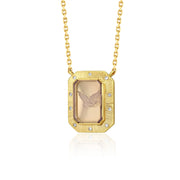 One of a kind Amethyst bird necklace with Diamond pave 18k gold engraved fine jewelry handmade in London from Los Angeles designer Brooke Gregson.