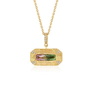 Engraved Bi Color Tourmaline Diamond Bar Necklace