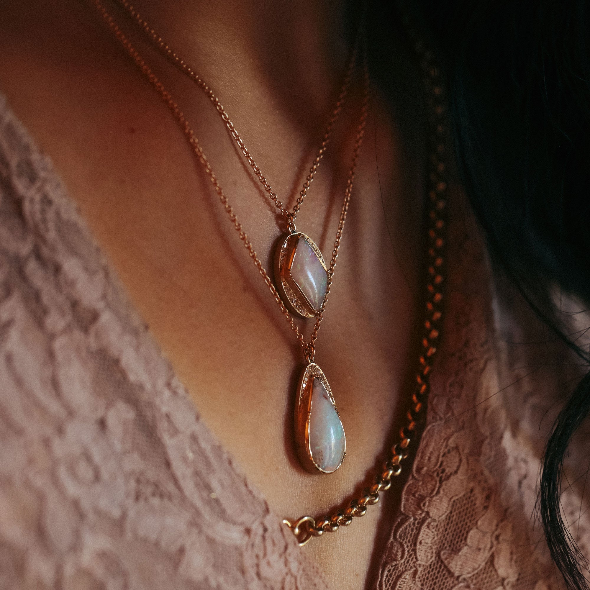 Diamond Halo Opal Ace Necklace