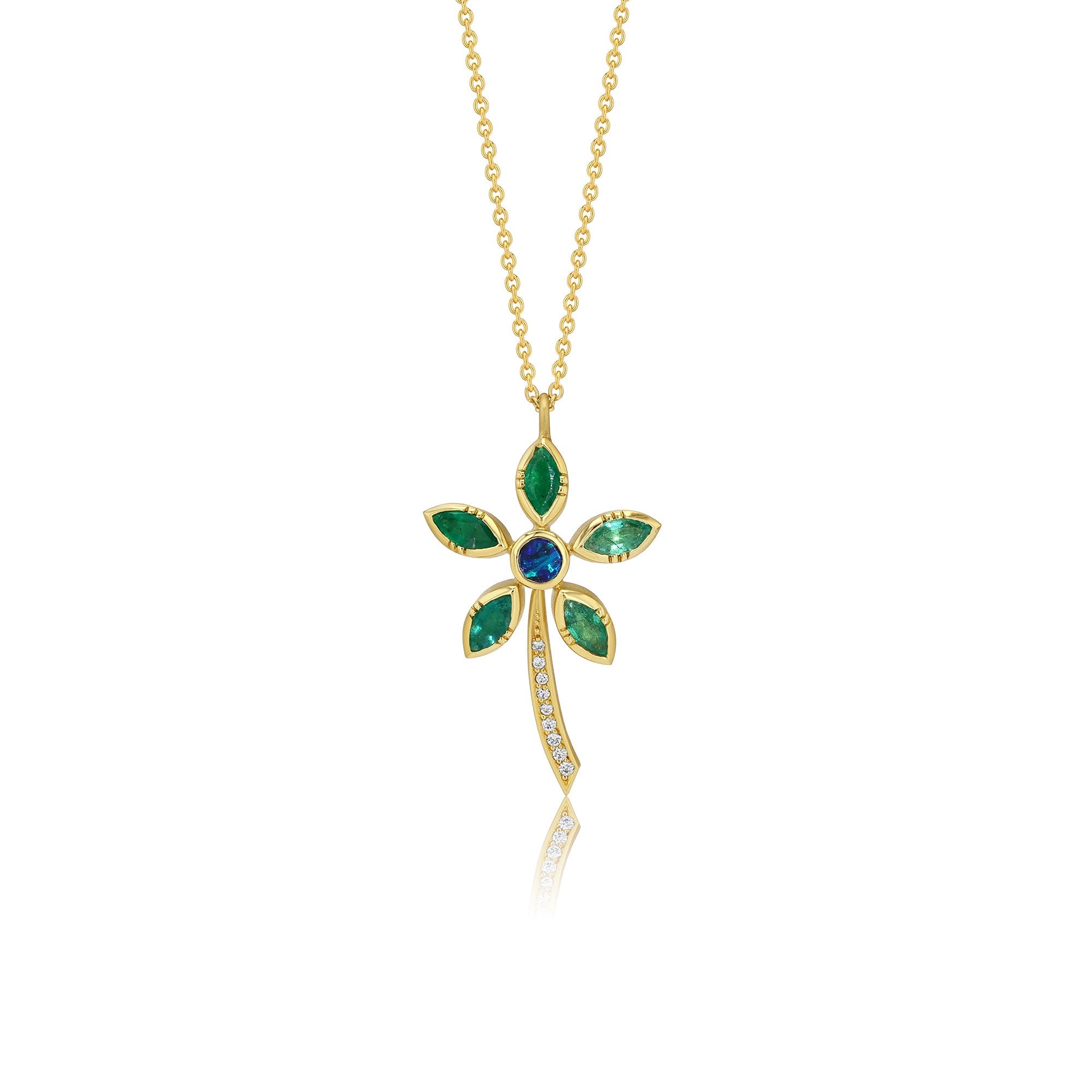 Daisy Boulder Opal Emerald Necklace