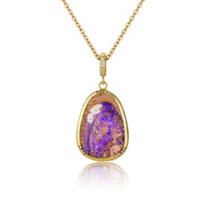Wood Opal Ellipse Diamond Necklace