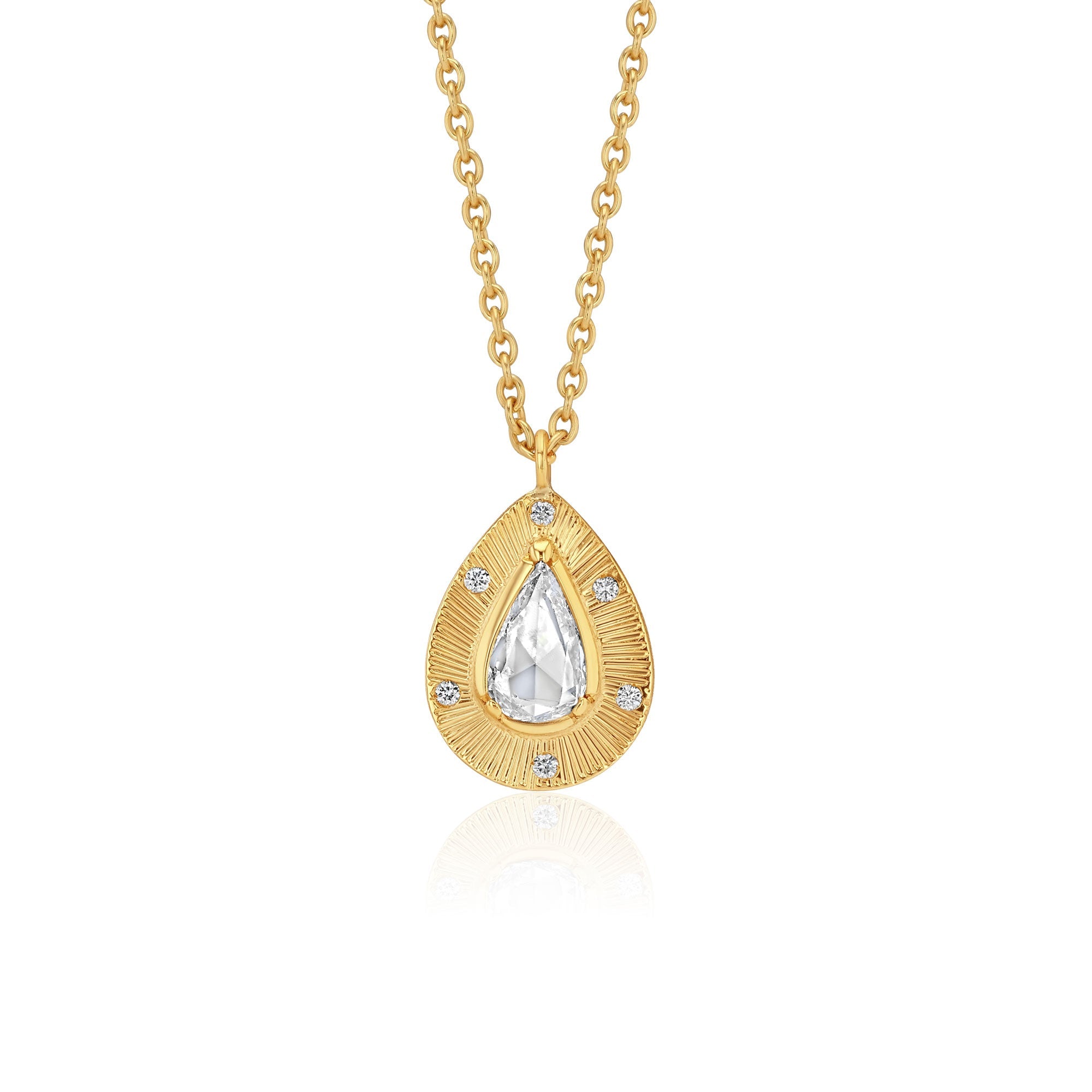 Engraved Diamond Teardrop Necklace
