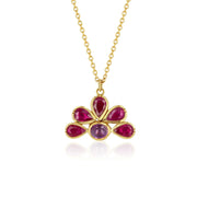 Cabochon Ruby Sapphire Flower Necklace