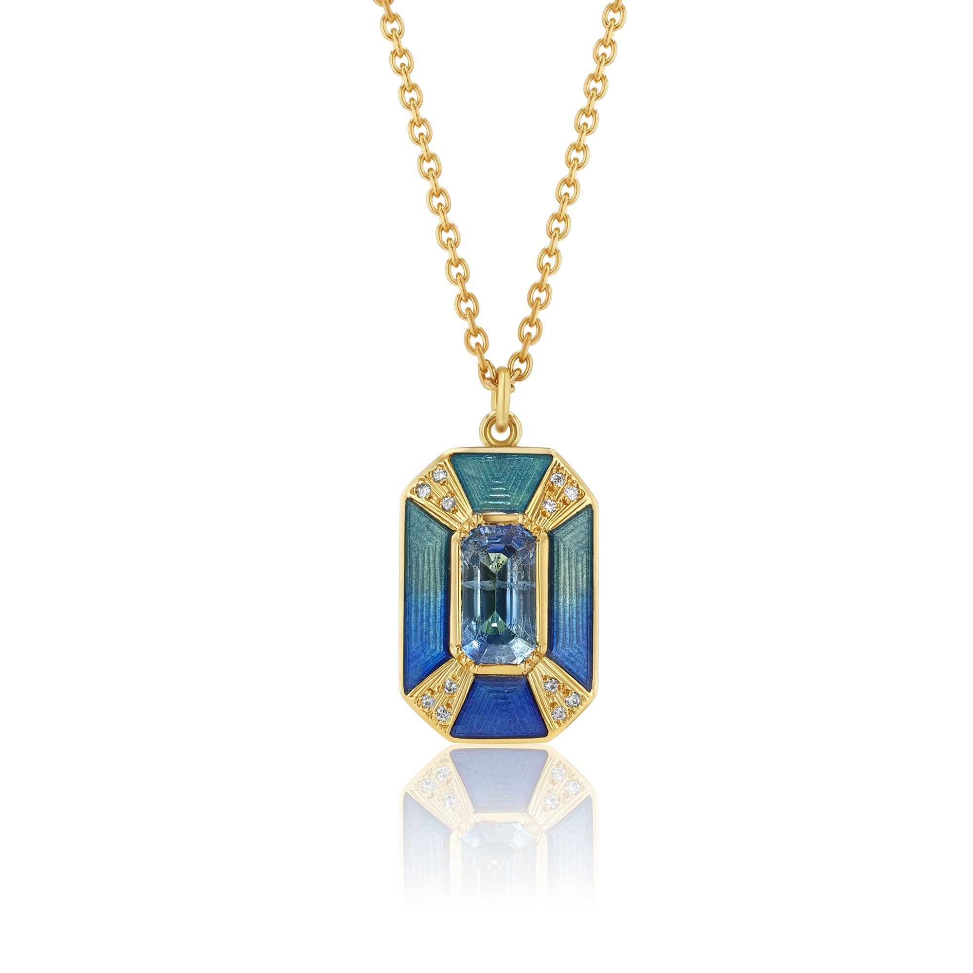 Fantasia Blue Sapphire Diamond Enamel Necklace