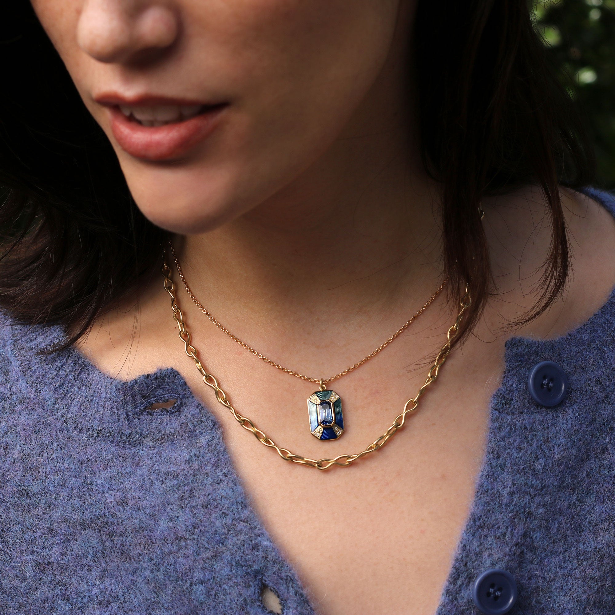 Fantasia Blue Sapphire Diamond Enamel Necklace
