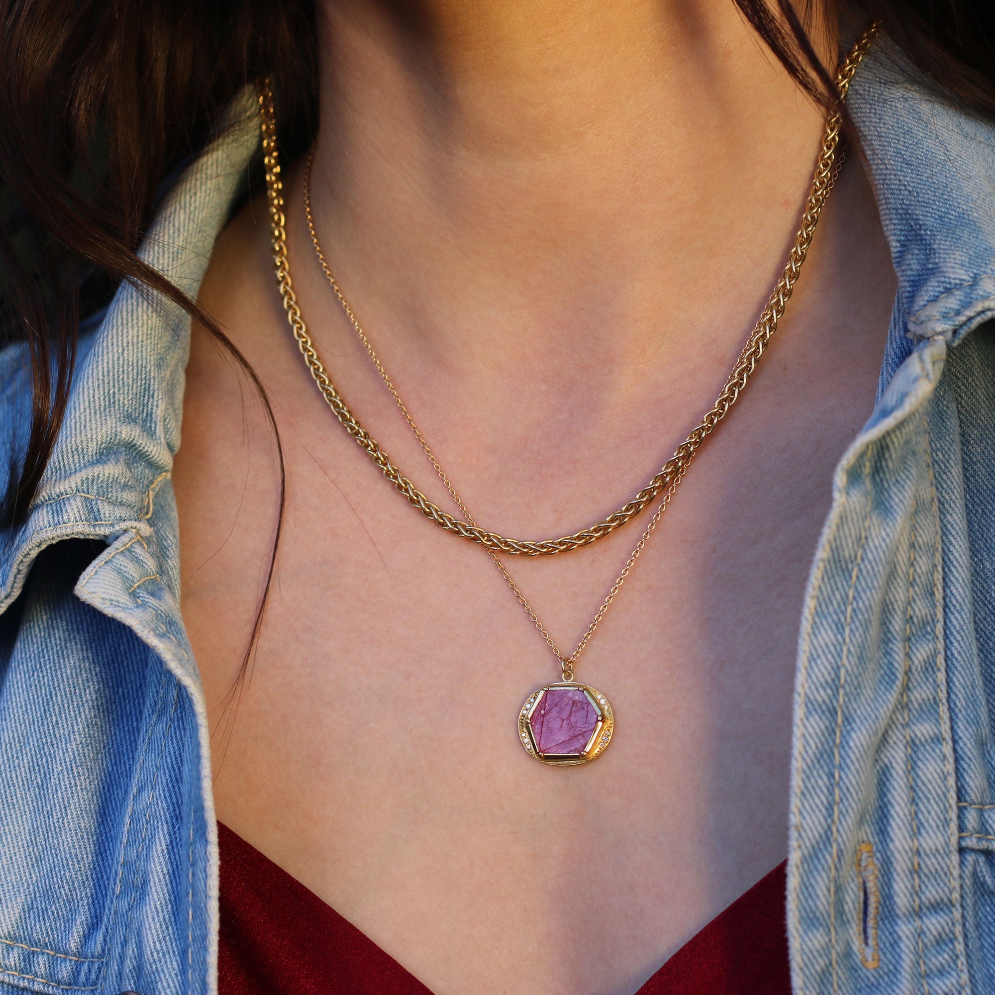 Ruby Geo Halo Necklace