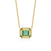 18k gold emerald necklace with hand engraving, emerald and diamond pave from Los Angeles designer Brooke Gregson fine jewelry handmade in London